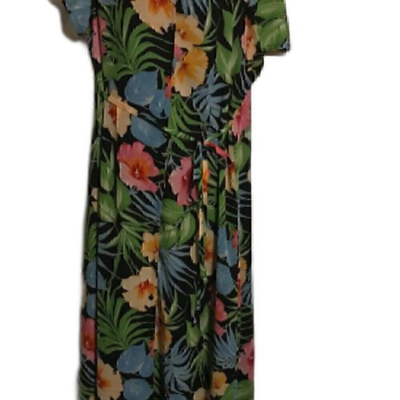 80s Hawaiian Short Sleeve Vintage Flower Button Down Tie Waist Maxi Dress 16 - Picture 9 of 10